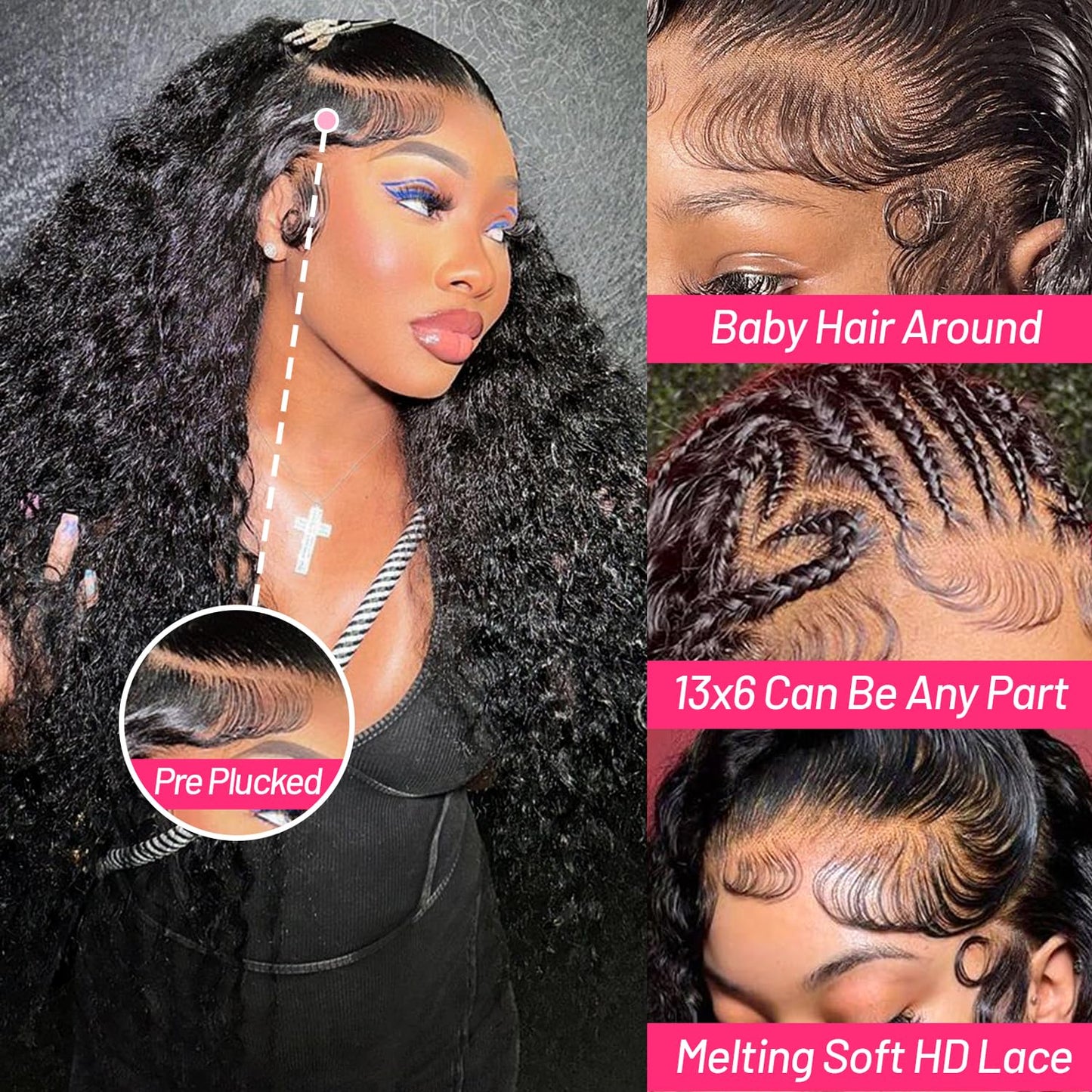 EQ DUOUPA Water Wave 13x6 Lace Front Wigs Human Hair Pre Plucked with Baby Hair 180 Density Curly HD Transparent Lace Frontal Wigs Wet and Wavy Human Hair Wig for Women (180 Density, 20 Inch)
