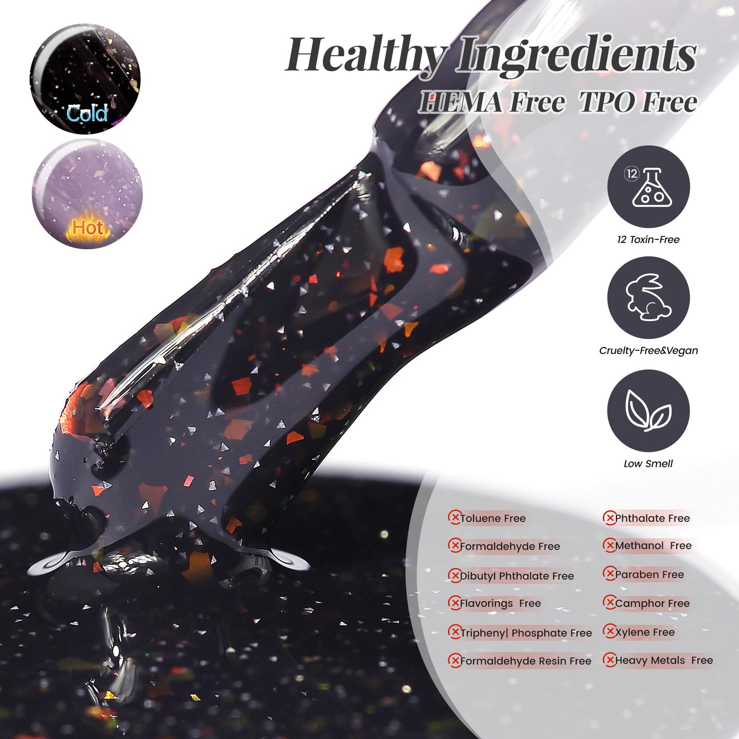 YTD Likomey Gel Polish Set,15ml Color Changing Grayish Purple To Black Pure Color and Brocade Glitter Nail Gel Kit,Thermal Ombre Change Colors Translucent Salon Manicure UV Varnish,2 Pcs 0.5 Oz,WB2-05