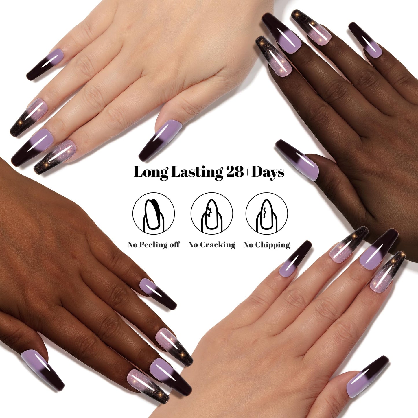 YTD Likomey Gel Polish Set,15ml Color Changing Grayish Purple To Black Pure Color and Brocade Glitter Nail Gel Kit,Thermal Ombre Change Colors Translucent Salon Manicure UV Varnish,2 Pcs 0.5 Oz,WB2-05