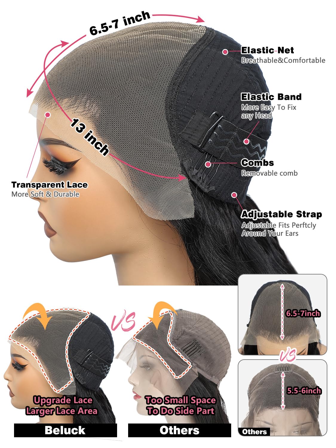 250 Density Glueless 13x6.5 Hd Full Lace Front Wigs Human Hair Pre Plucked Pre Cut,Body Wave Lace Frontal Wigs Human Hair, 15A 3D Dome Cap Ready To Wear Glueless Bleached Knots Lace Front Wig 20 Inch