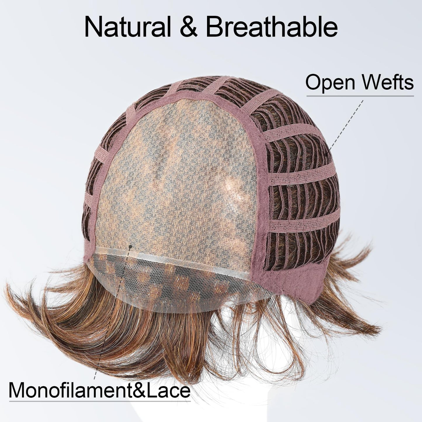 Getshow Mono Top Synthetic Lace Front Wig for Women Short Hair Brown with Highlights