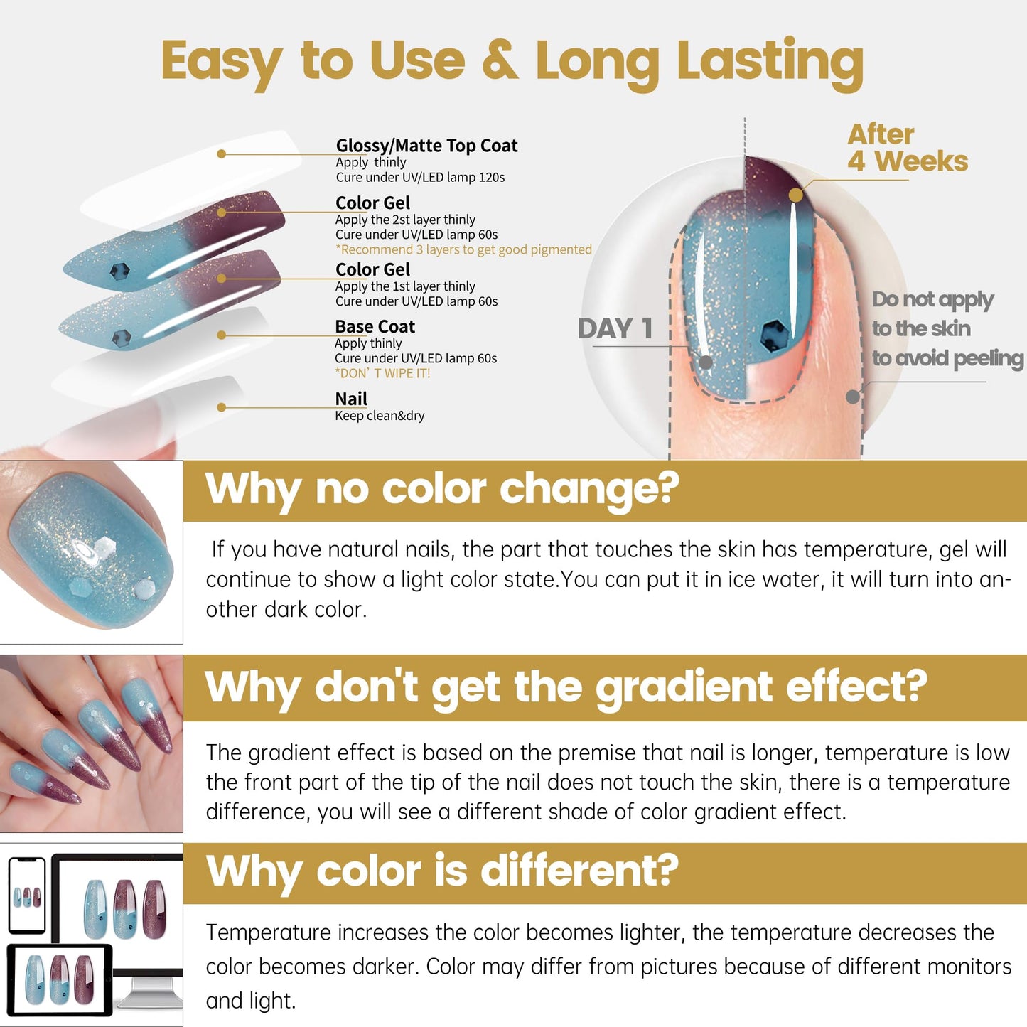 YTD Likomey Color Changing Gel Nail Polish,HEMA Free TPO Free,15ml Turquoise To Deep Purple Shimmer Glitter Mood Temperature Change Colors,Spring Summer Thermal Ombre Manicure Varnish,WB431