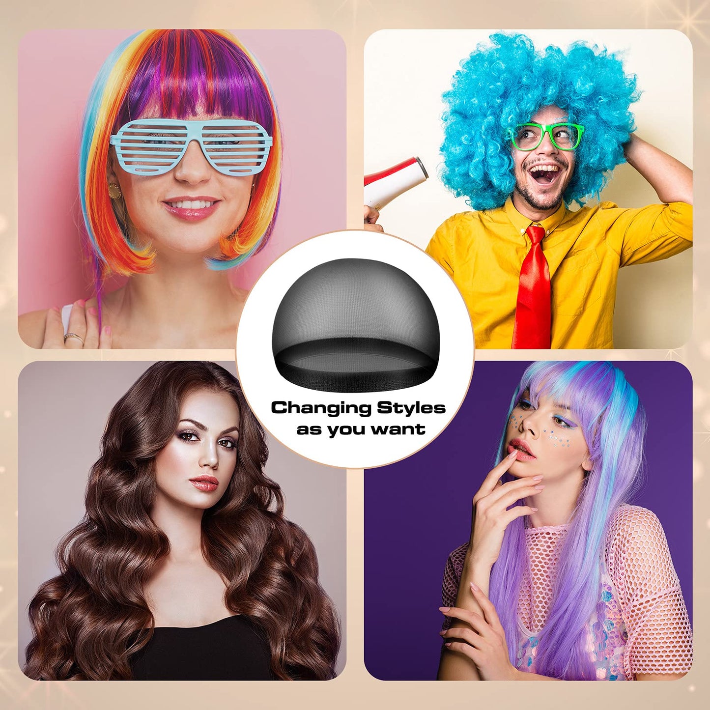 100 Pieces Wig Cap Elastic Medium Nylon Stocking Caps Stretchy Stocking Wig Caps Secure Your Hair, Lightweight, Breathable (Black)