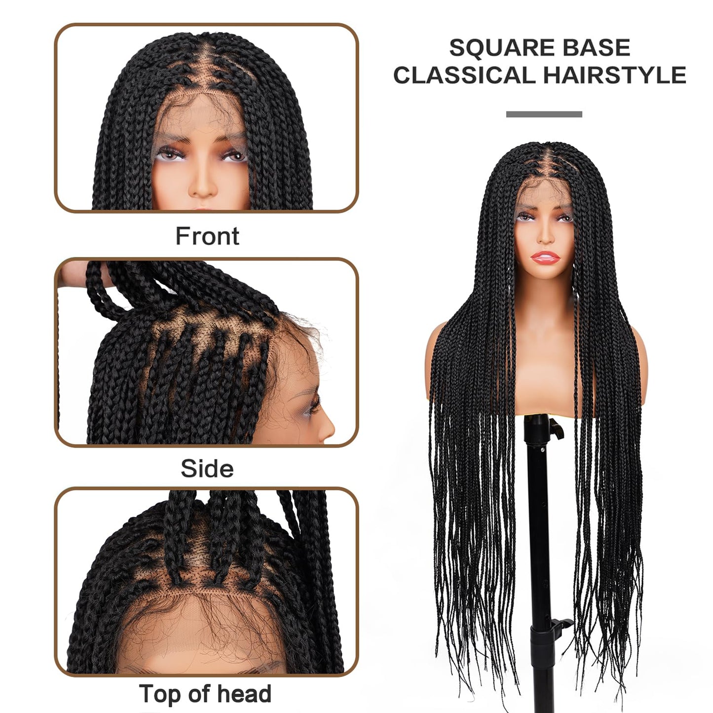 Top Remy Box Braided Wigs For Women 36" Full Double Lace Braided Wig With Baby Hair Large Square Knotless Long Braided Wigs Synthetic Handmade Full Lace Braided Wig