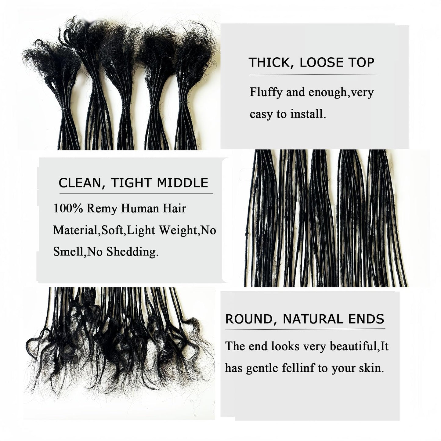 0.2cm Width Dreadlock Extensions 18 inch 50 Strands 100% Permanent Loc Extensions Human Hair Curly Ends Natural Black Curly Locs Human Hair