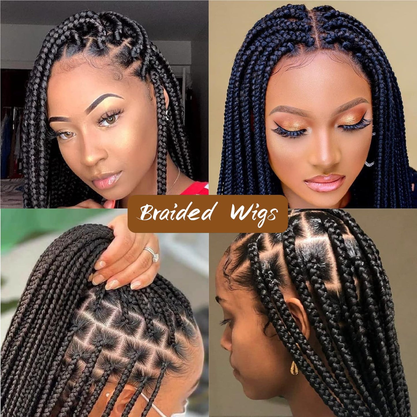 Top Remy Box Braided Wigs For Women 36" Full Double Lace Braided Wig With Baby Hair Large Square Knotless Long Braided Wigs Synthetic Handmade Full Lace Braided Wig