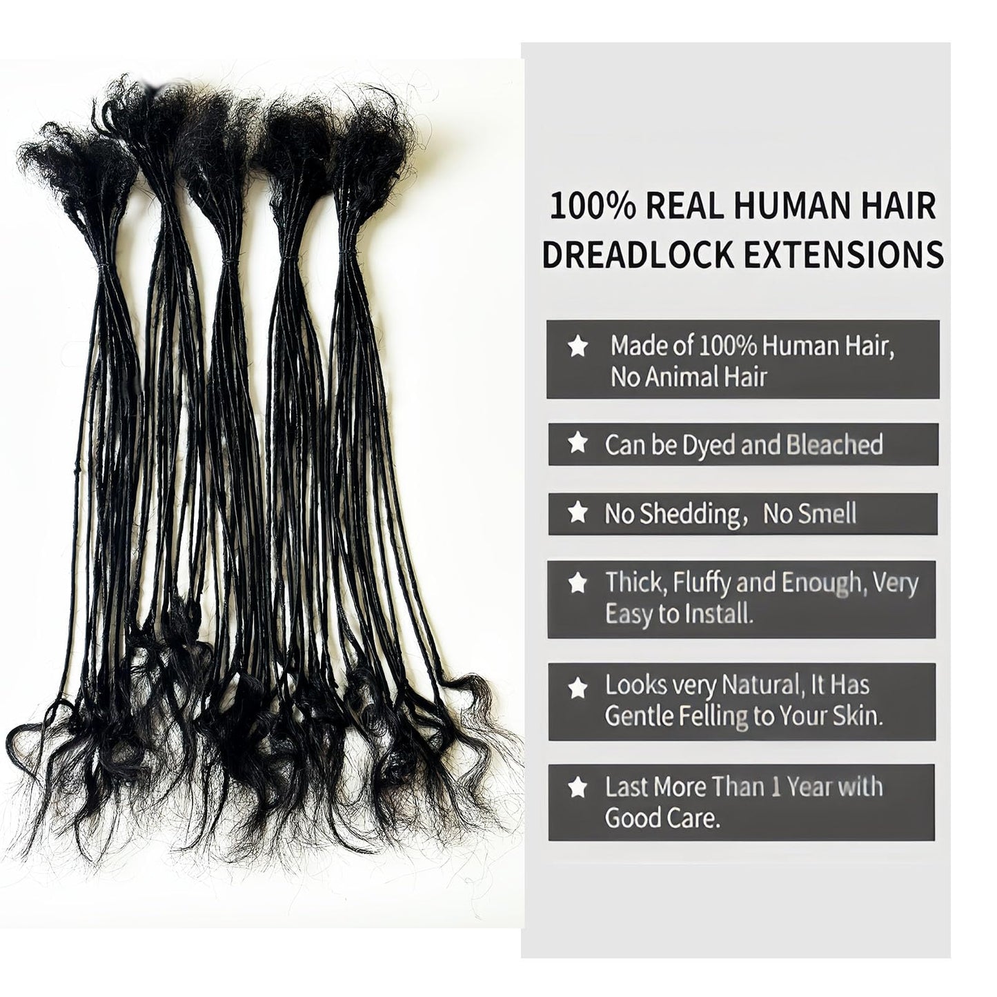 0.2cm Width Dreadlock Extensions 18 inch 50 Strands 100% Permanent Loc Extensions Human Hair Curly Ends Natural Black Curly Locs Human Hair