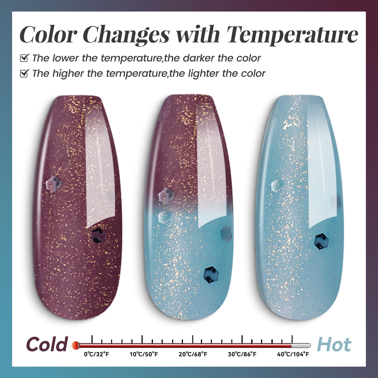 YTD Likomey Color Changing Gel Nail Polish,HEMA Free TPO Free,15ml Turquoise To Deep Purple Shimmer Glitter Mood Temperature Change Colors,Spring Summer Thermal Ombre Manicure Varnish,WB431