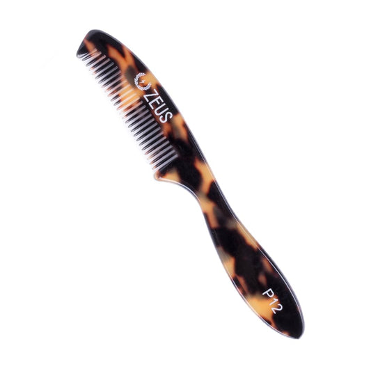 ZEUS Large Mustache Comb, Long Handle Handmade Saw Cut Mustache Comb for Men (Tortoiseshell) P12