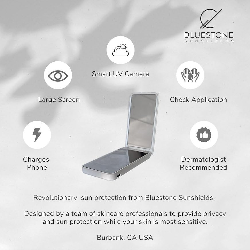 Bluestone Sunshield Sun Smart UV Makeup Mirror - Makeup Vanity Mirror, Ideal for Travel with Advanced Sun Protection Detection, USB Charging, Backup Power