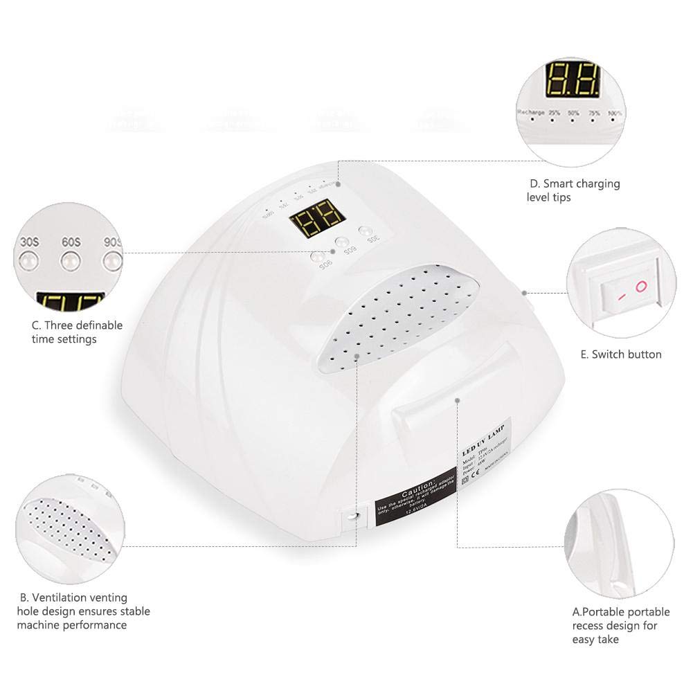 ZJchao 48W LED Nail UV Gel Lamp, UV LED Nail Lamp Nail Dryer Machine with 3 Timer Setting Smart Sensor for Fingernail Gel Polish Curing Nail Art Painting Tools Nail Light Nail Curing Dryer (US Plug)