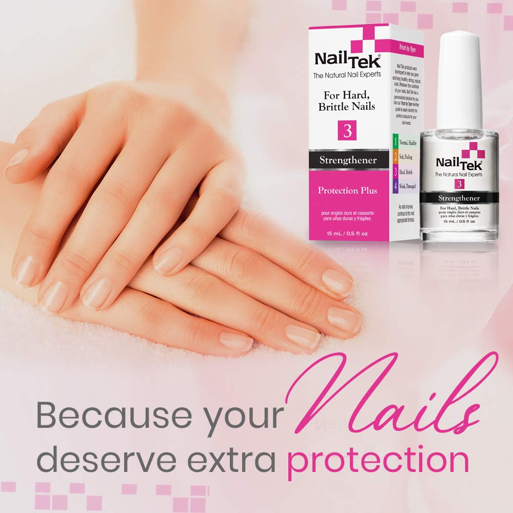 Nail Tek Protection Plus 3, Nail Strengthener for Hard and Brittle Nails, 0.5 oz, 1-Pack