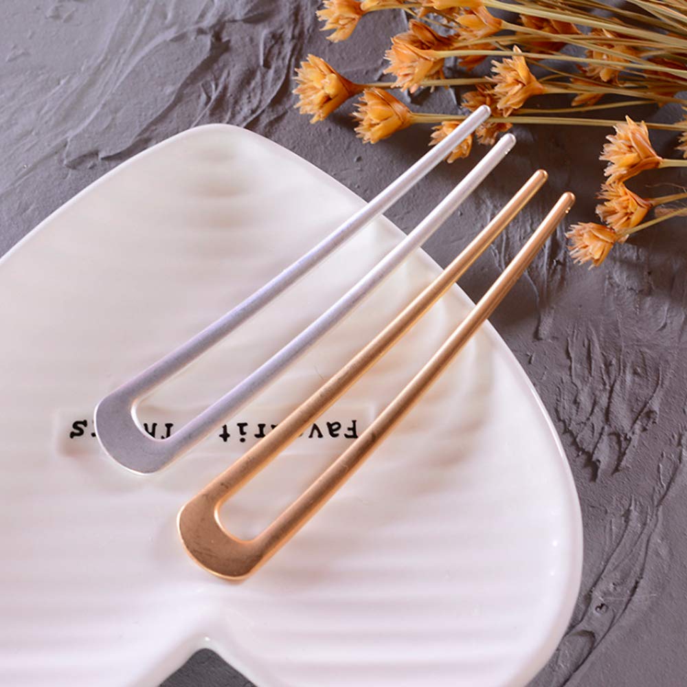 [4 Pack] Benefree U-Shape Hairpins, Bride Hair Accessories Hair Pins Clip Vintage Hair Stick,Hairstyle Chignon for Women Girls (Silver and Gold)