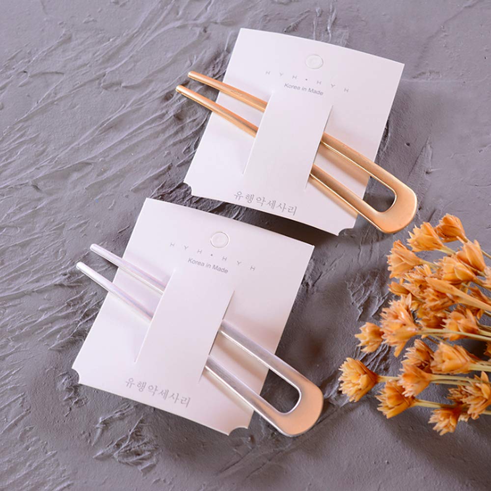 [4 Pack] Benefree U-Shape Hairpins, Bride Hair Accessories Hair Pins Clip Vintage Hair Stick,Hairstyle Chignon for Women Girls (Silver and Gold)