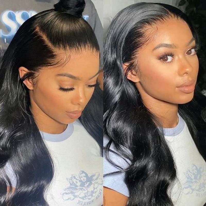 YOUFA 13x4 Body Wave Lace Frontal Wig Pre Plucked Hairline with Baby Hair Glueless 180% Density Transparent Lace Front Human Hair Wigs for Black Women Natural Color (24 inch)