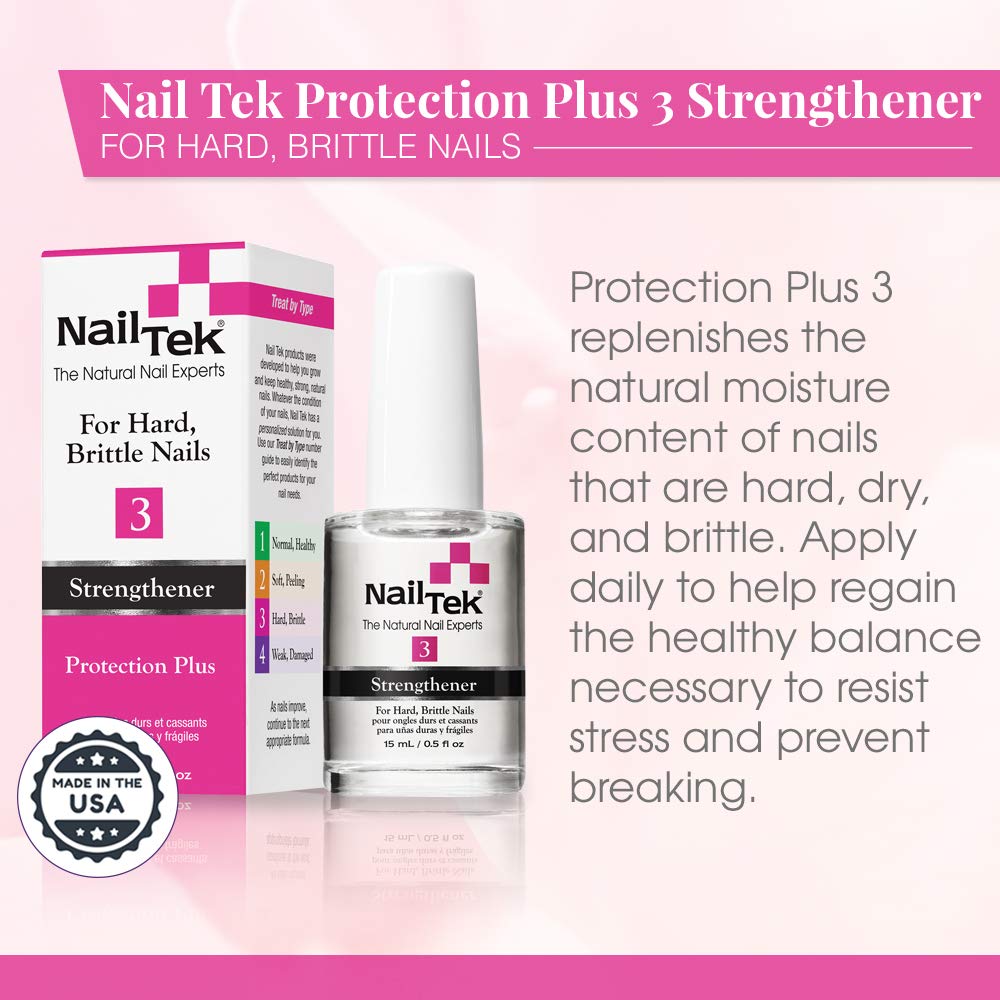 Nail Tek Protection Plus 3, Nail Strengthener for Hard and Brittle Nails, 0.5 oz, 1-Pack