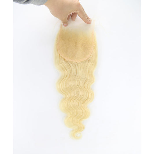 ZigZag Hair Blonde #613 5x5 Lace Closure Body Wave Brazilian Virgin Human Hair Bleached Knots Pre Plucked Natural Hairline Closure (16inch,#613)
