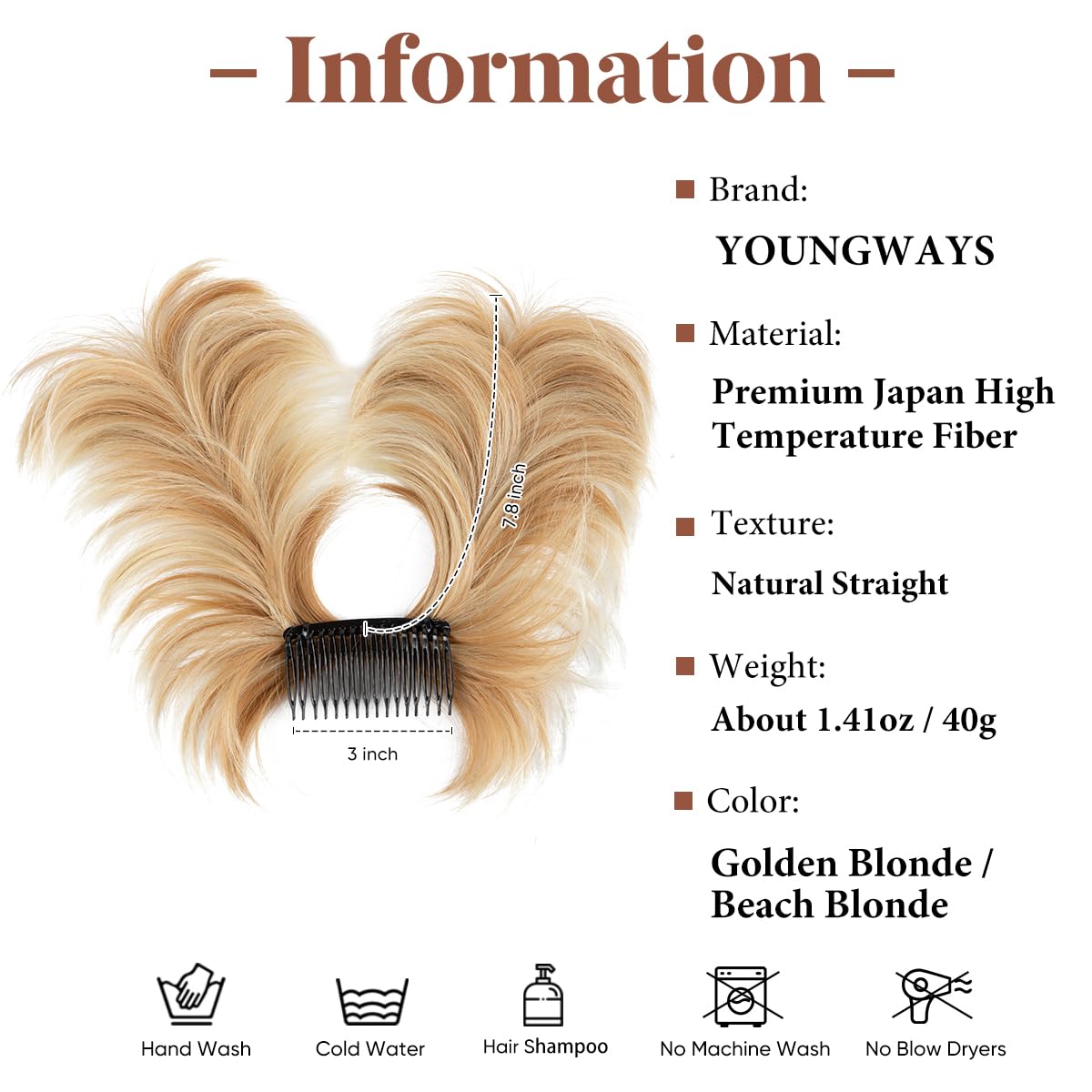 YOUNGWAYS Messy Bun Hair Piece Side Comb Clip in Hair Bun Hairpiece for Women Short Natural Straight Versatile Adjustable Styles Easy Hair pieces (Golden Blonde/Beach Blonde-S)