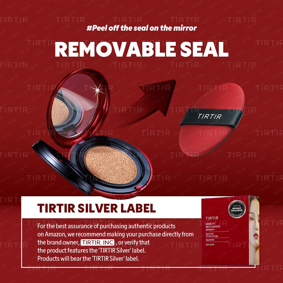 [*Mini Size*] TIRTIR Mask Fit Red Cushion Foundation | Full coverage, Weightless, Skin fit, Satin Glow Finish, Korean Makeup Cushion Foundation (#22N Shell Beige, 0.15 Fl Oz)
