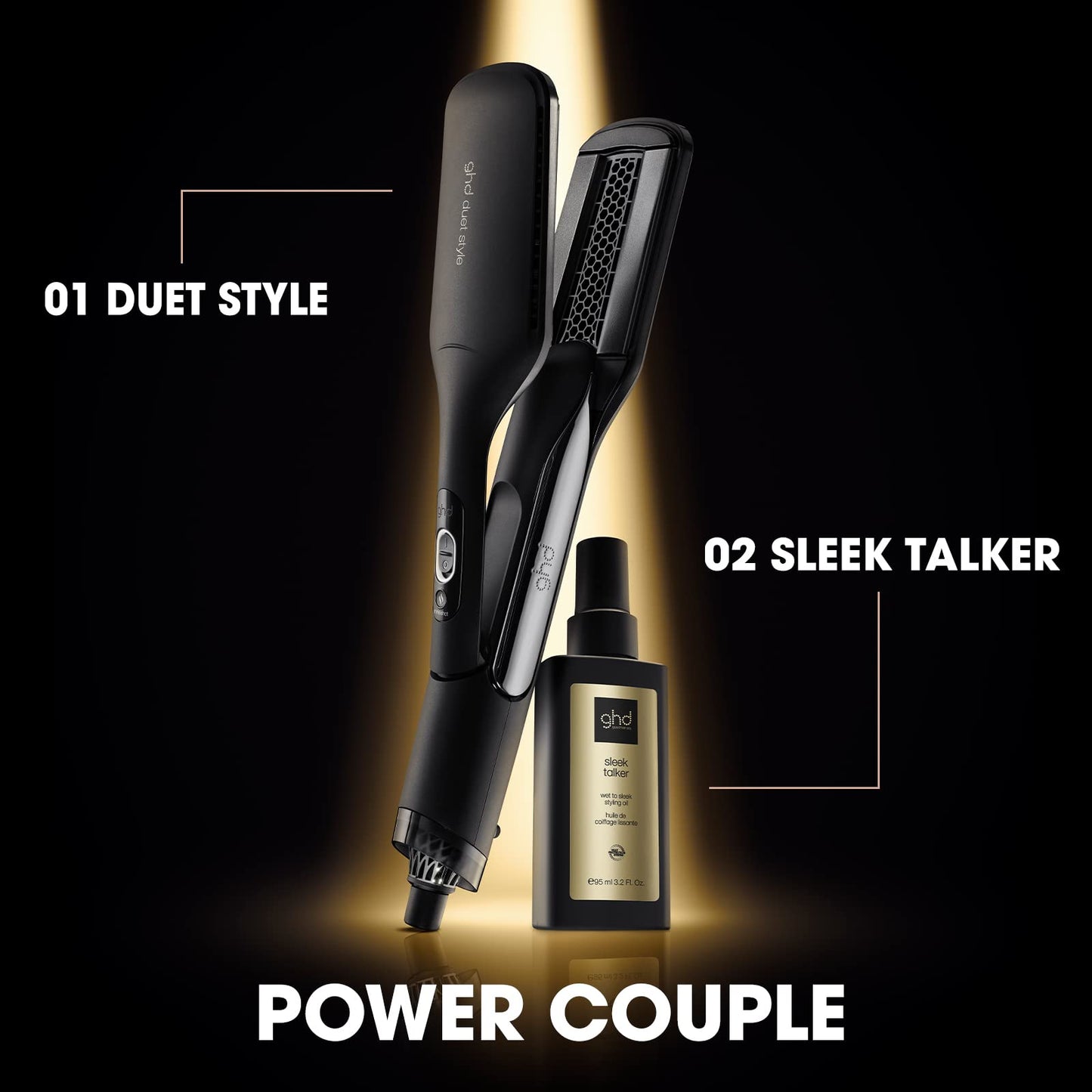 ghd Duet Style Power Couple ― Duet 2-in-1 Hot Air Hair Styler (Black) with Sleek Talker Wet to Sleek Hair Styling Oil (3.2 fl. Oz.)