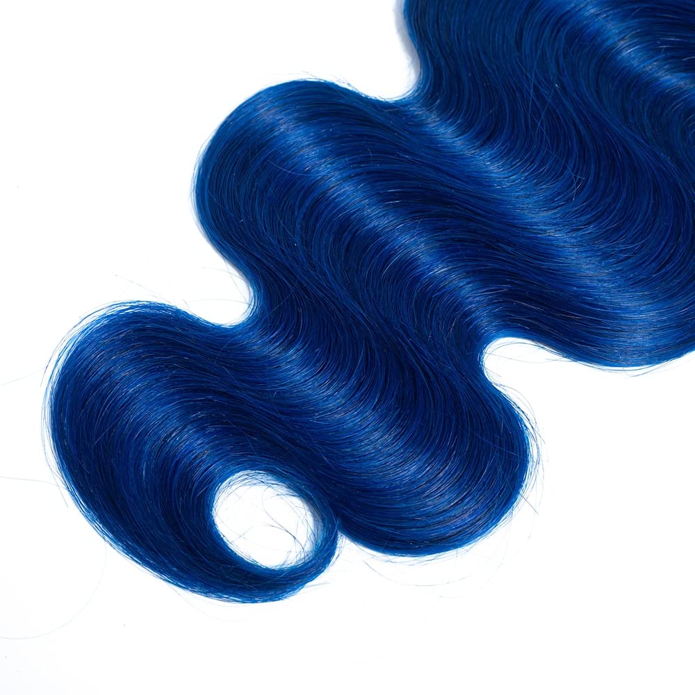 Yuksoocosh 1B/Blue Body Wave Bundles Human Hair Blue Bundles Human Hair Ombre Two Tone Black and Blue Bundles Brazilian Human Hair Weave Wet and Wavy Bundles Silky Soft for Black Women 16 18 20 inch