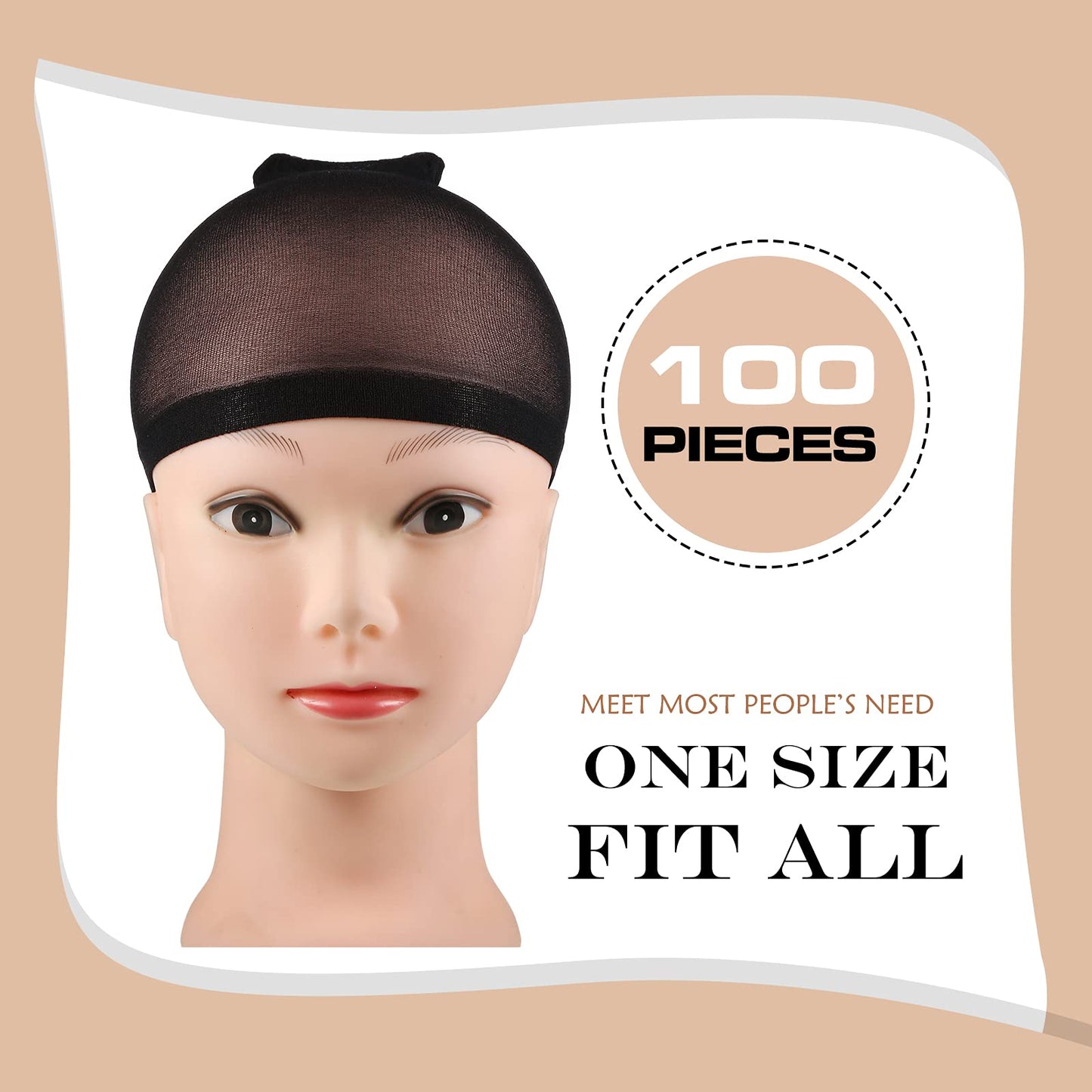 100 Pieces Wig Cap Elastic Medium Nylon Stocking Caps Stretchy Stocking Wig Caps Secure Your Hair, Lightweight, Breathable (Black)