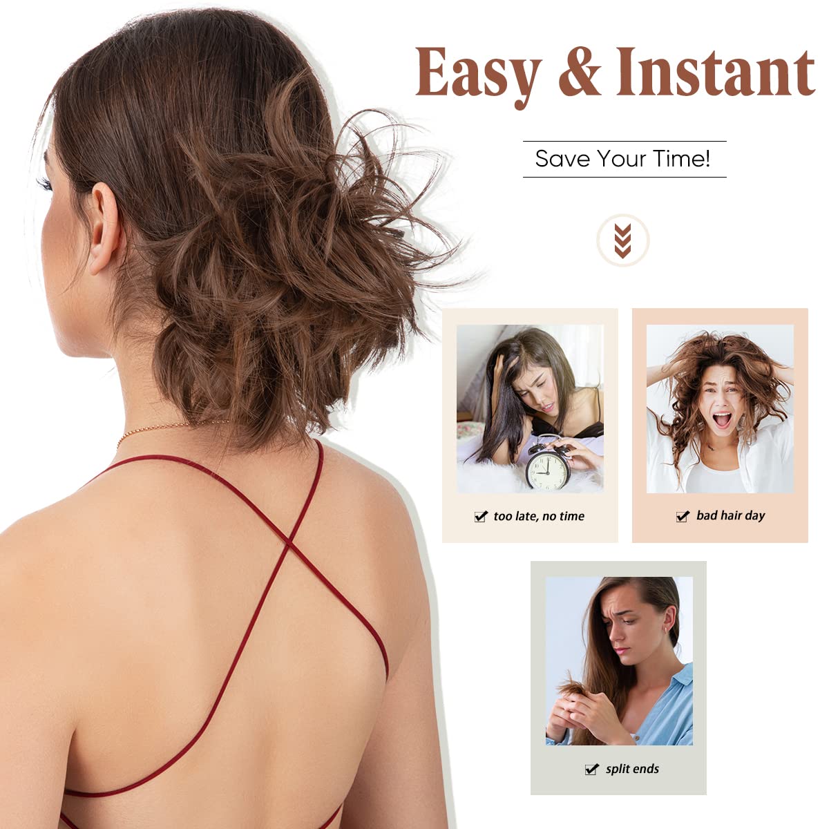 youngways Messy Bun Hair Piece Side Comb Clip in Hair Bun Hairpiece for Women Short Natural Straight Versatile Adjustable Styles Easy Hair pieces (Brown to Ash Blonde-S)