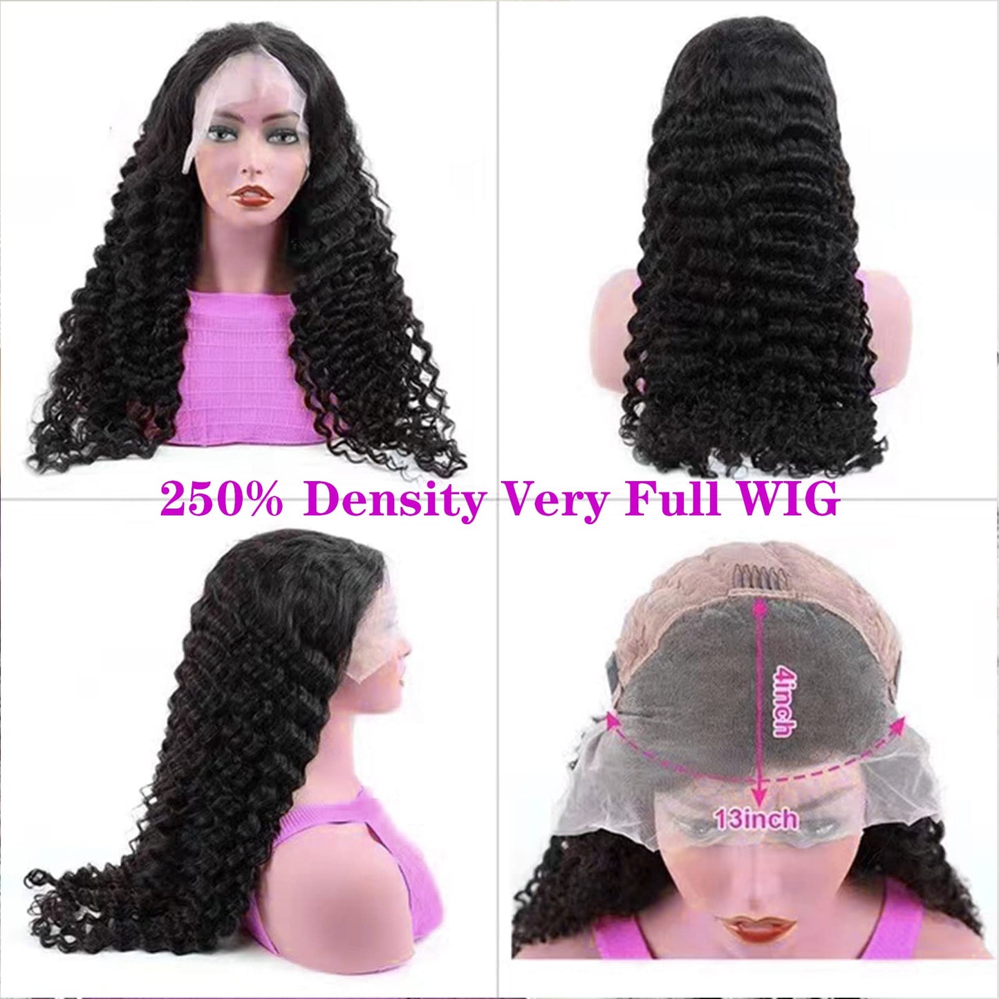 yuccy 250% Density Deep Wave Lace Front Wigs Human Hair13×4 Deep Curly Lace Front Wigs Human Hair Wigs for Black Women Brazilian Wig Glueless Pre Plucked with Baby Hair