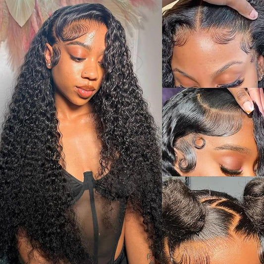 YOUJING Deep Wave Lace Front Wigs Human Hair 13x6 HD Transparent Deep Curly Lace Frontal Wigs Human Hair 200 Density Glueless Wigs Human Hair with Baby Hair for Women Natural Color 24 Inch