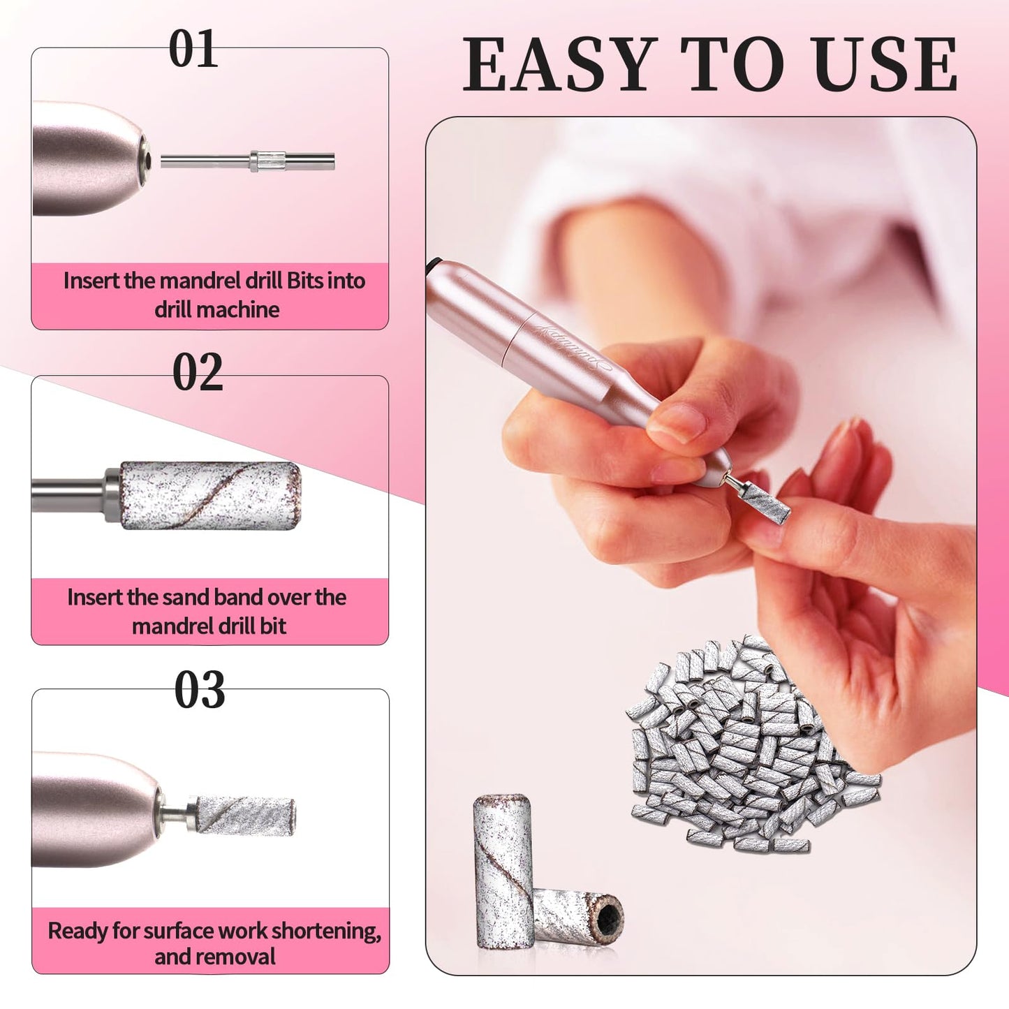 100 Pcs Small Sanding Bands for Nail 240 Grit, Extreme Fine Sanding Bands for Nail with 3.1MM Mandrel Bit, Upgrade Mini Nail Sanding Bands for Natural Nails Acrylic Gel Manicures and Pedicure
