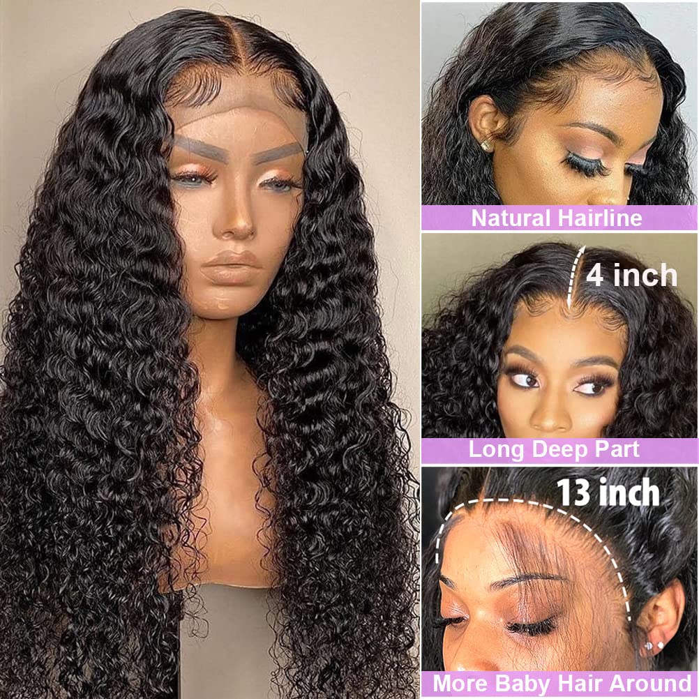 You Excelent 13x4 HD Transparent Curly Lace Front Wig Human Hair For Black Women 9A 150% Denisty Frontal Wigs Human Hair Pre Plucked with Baby Hair Natural Black Color (24, Curly Wig)