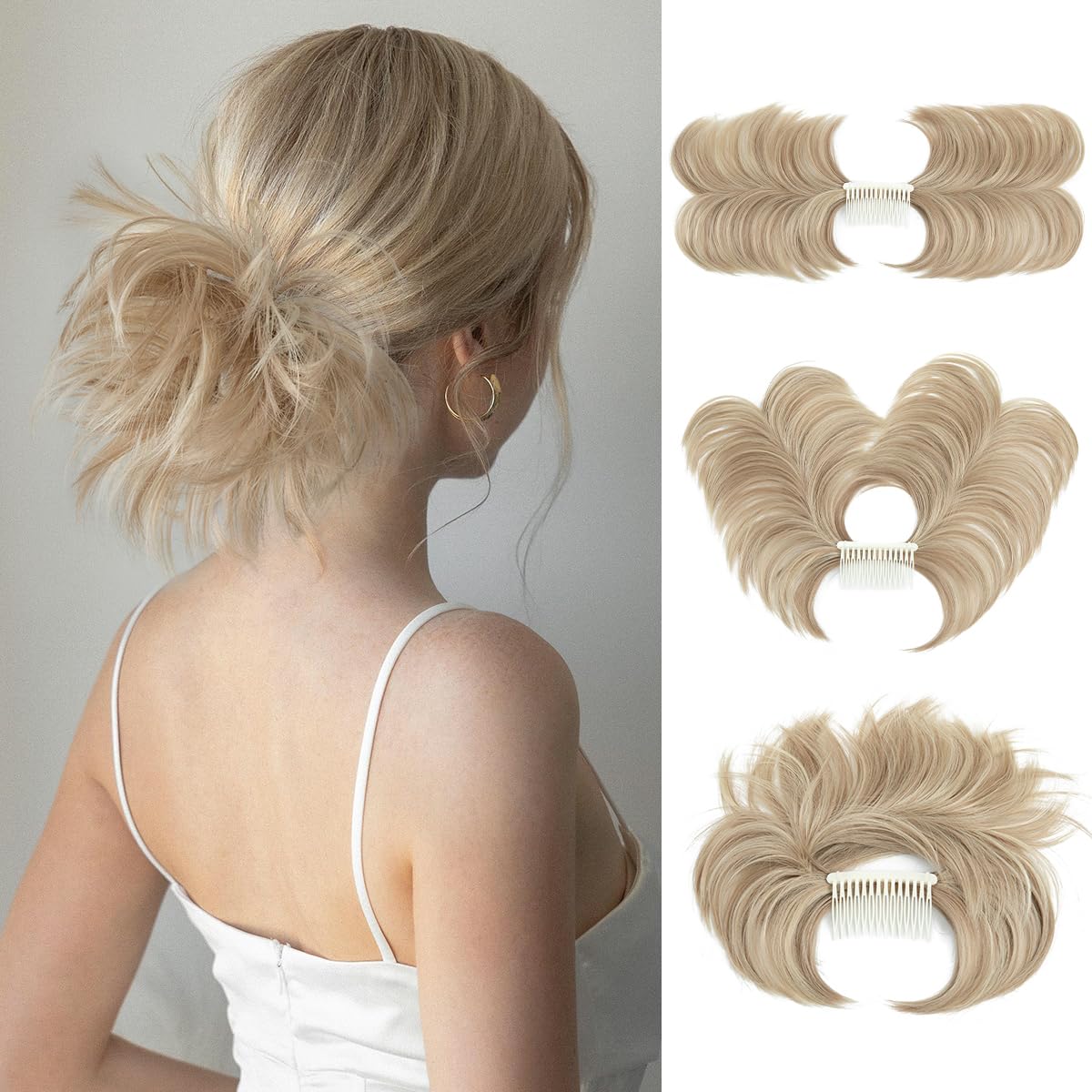 youngways Messy Bun Hair Piece Side Comb Clip in Hair Bun Hairpiece for Women Short Natural Straight Versatile Adjustable Styles Easy Hair pieces (Dirty Blonde-S)
