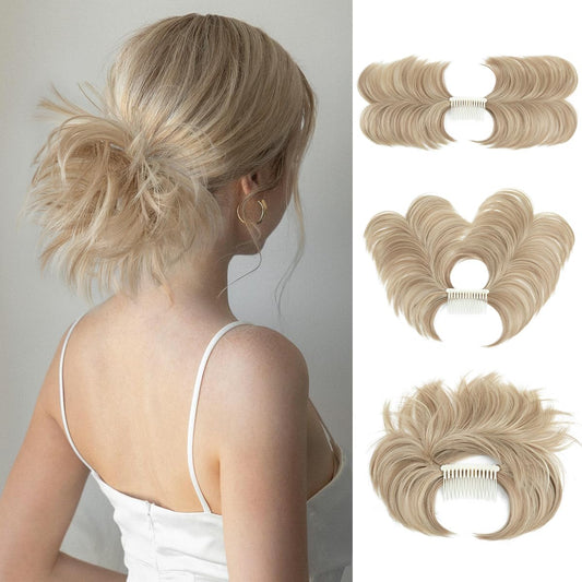 youngways Messy Bun Hair Piece Side Comb Clip in Hair Bun Hairpiece for Women Short Natural Straight Versatile Adjustable Styles Easy Hair pieces (Dirty Blonde-S)