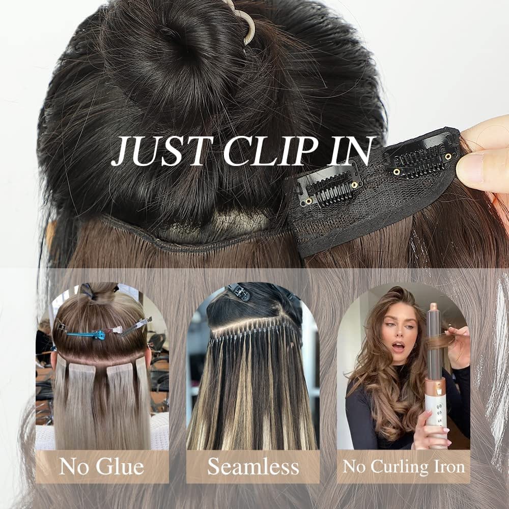100G Clip in Hair Extensions 22Inch Real Human Hair Balayage Chestnut Blonde to Platinum Blonde Ombre Hair Extensions 3/4 Full Head One Piece Clip Ins V Shape Invisible Curly Clip on Hair Extensions