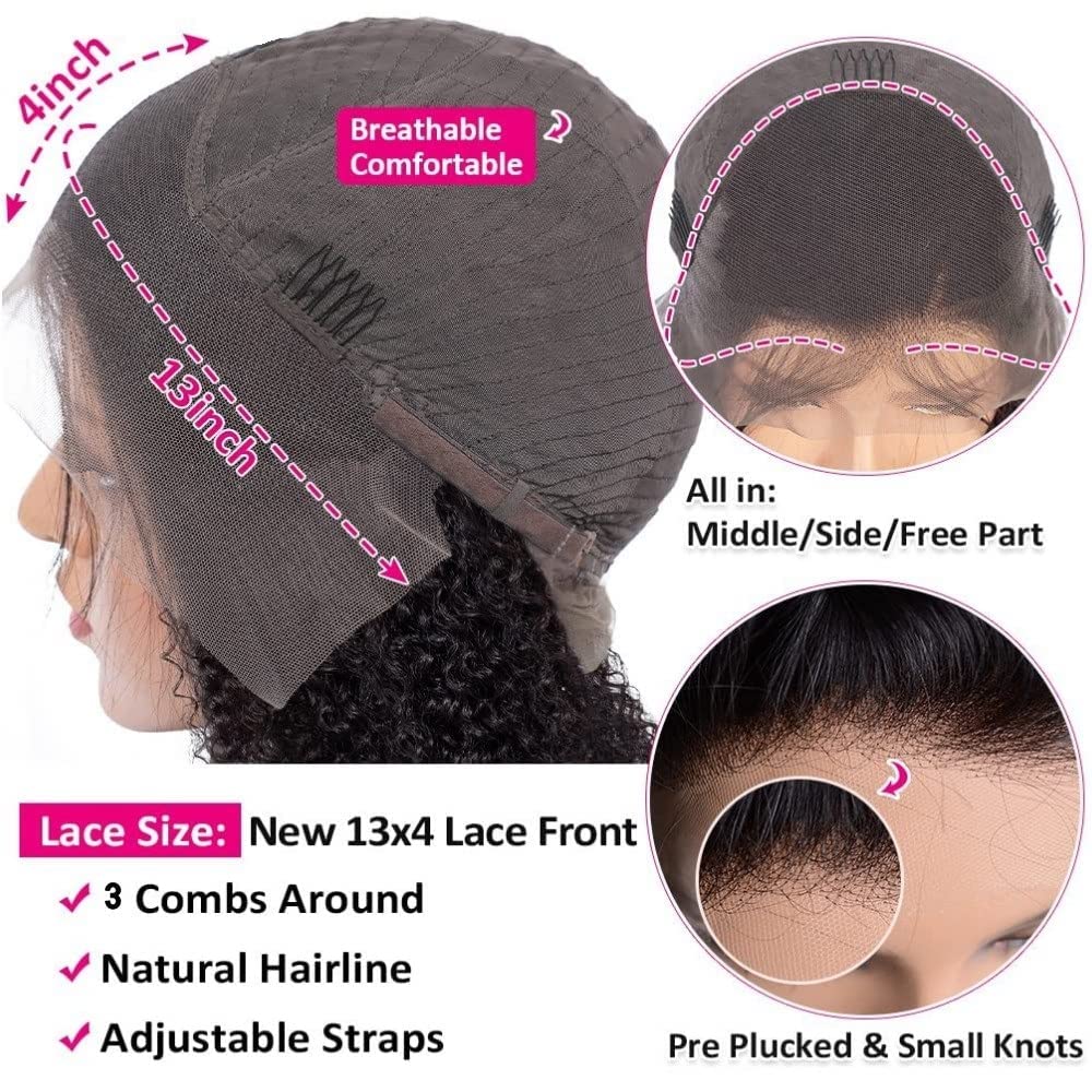 You Excelent 13x4 HD Transparent Curly Lace Front Wig Human Hair For Black Women 9A 150% Denisty Frontal Wigs Human Hair Pre Plucked with Baby Hair Natural Black Color (24, Curly Wig)