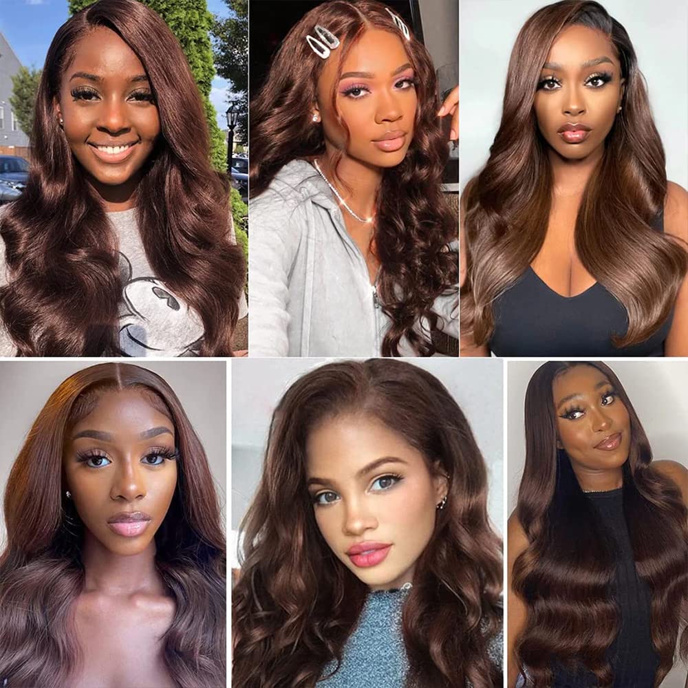 #4 Human Hair Bundles Dark Brown Body Wave Bundles Chocolate Brown Human Hair Double Weft Brazilian Remy Hair Extensions Wet and Wavy Bundles Silky Soft for Black Women(26 26 26 Inch 3 Bundles)