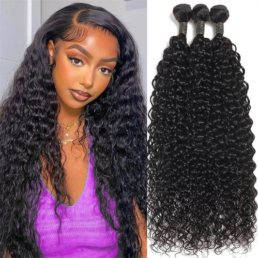 ZHENLISI Water Wave Bundles Human Hair 3 Bundles 10A Brazilian Unprocessed Virgin Human Hair Wet and Wavy Bundle Curly Weave Human Hair Extensions Natural Black 24 24 24 Inch
