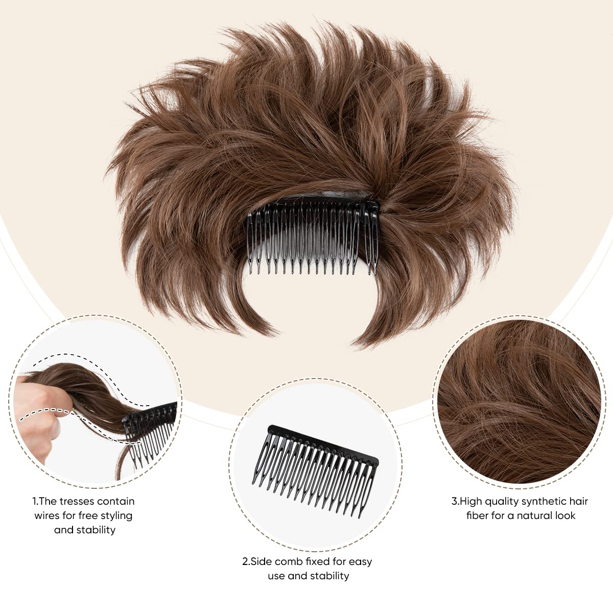 YOUNGWAYS Messy Bun Hair Piece Side Comb Clip in Hair Bun Hairpiece for Women Short Natural Straight Versatile Adjustable Styles Easy Hair pieces (Iced Mocha-S)