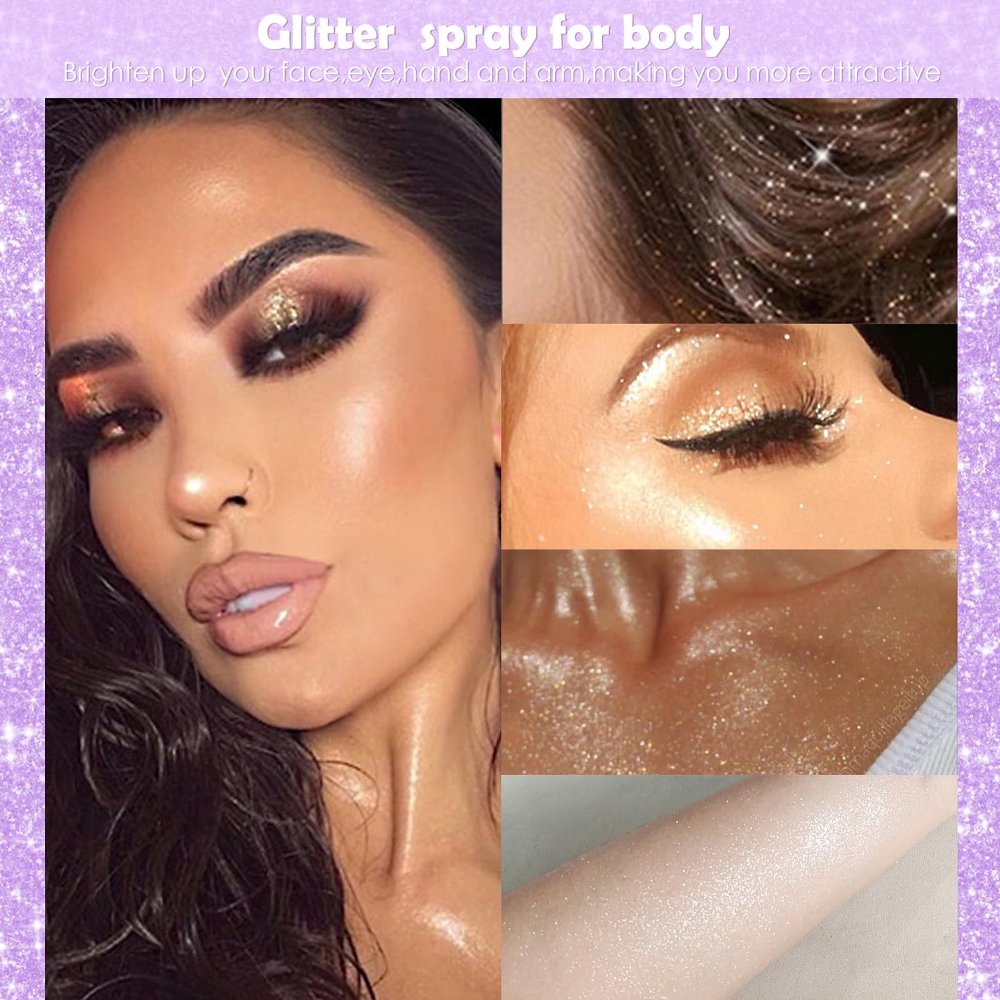 Yosca Highlighter Powder Spray, 20ML Cosmetic Grade Shimmer Powder Gold Glitter Spray Sparkle Highlighter Makeup Festival Concert Accessorise for Rave Clothes Hair Face Nail Art - Golden Sunrise