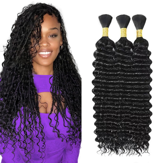 ZFY Human Braiding Hair 150g 22 Inch Deep Wave Bulk Human Hair for Braiding Boho Braids 100% Unprocessed Brazilian Virgin Human Hair Extensions No Weft 3 Bundle/Pack Natural Color