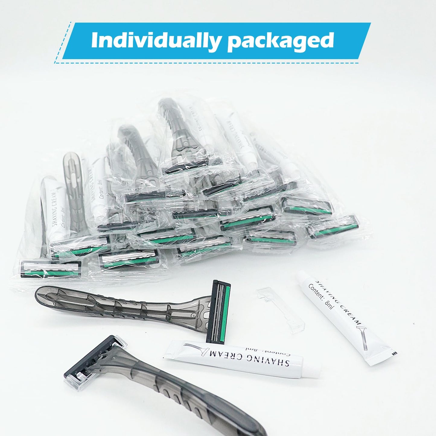 (200 Pcs) Kheoxusa 3 Blade Disposable Razor,Three Blade Disposable Razors,Triple Blade Disposable Razors,Disposable Razors Individually Wrapped,Disposable Razors for Hotel, Airbnb,Homeless,Travel-Grey