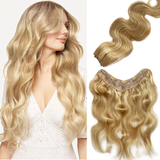 100G Clip in Hair Extensions 22Inch Real Human Hair Balayage Chestnut Blonde to Platinum Blonde Ombre Hair Extensions 3/4 Full Head One Piece Clip Ins V Shape Invisible Curly Clip on Hair Extensions