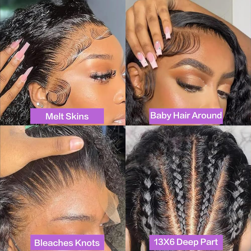 YOUJING Deep Wave Lace Front Wigs Human Hair 13x6 HD Transparent Deep Curly Lace Frontal Wigs Human Hair 200 Density Glueless Wigs Human Hair with Baby Hair for Women Natural Color 24 Inch