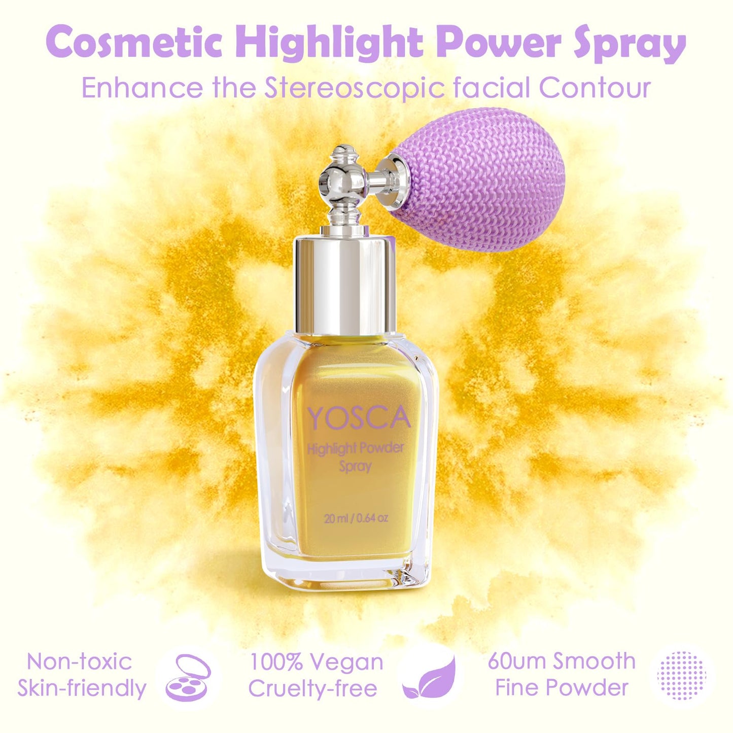 Yosca Highlighter Powder Spray, 20ML Cosmetic Grade Shimmer Powder Gold Glitter Spray Sparkle Highlighter Makeup Festival Concert Accessorise for Rave Clothes Hair Face Nail Art - Golden Sunrise