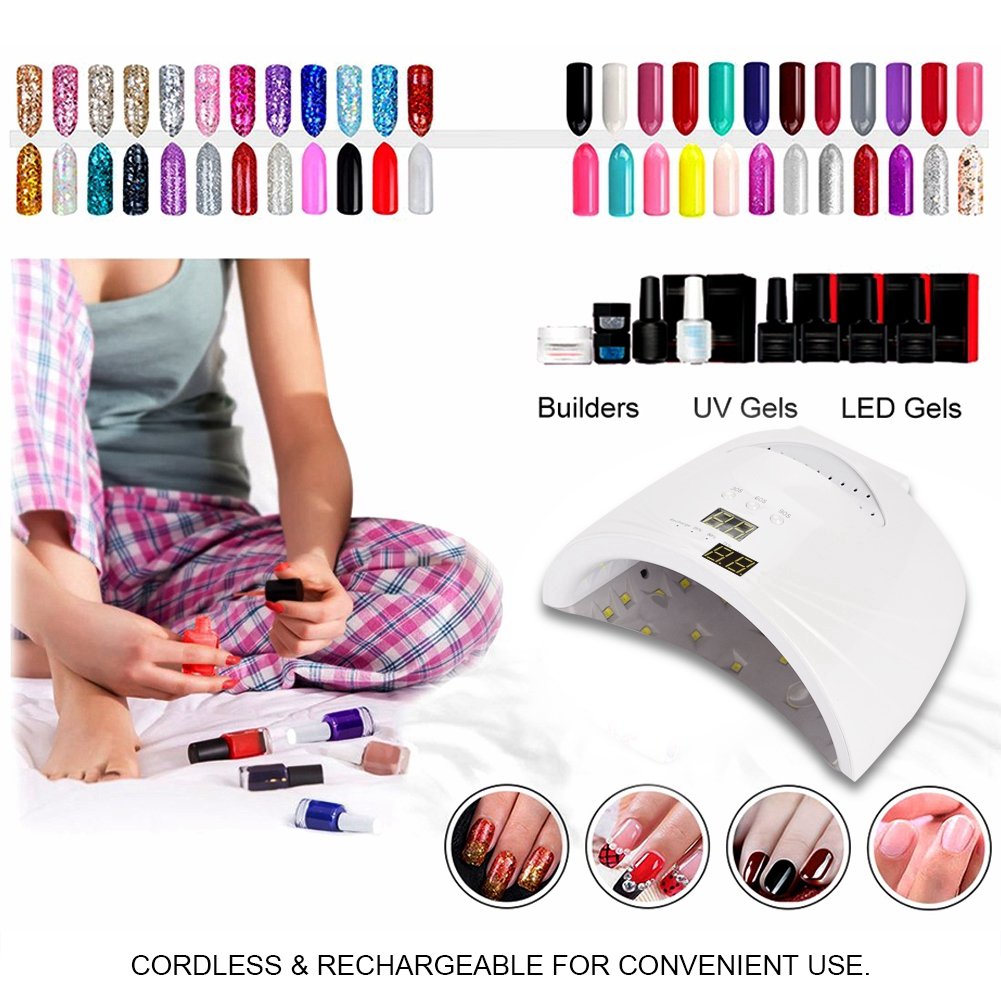 ZJchao 48W LED Nail UV Gel Lamp, UV LED Nail Lamp Nail Dryer Machine with 3 Timer Setting Smart Sensor for Fingernail Gel Polish Curing Nail Art Painting Tools Nail Light Nail Curing Dryer (US Plug)