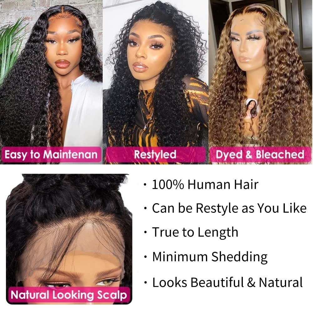 You Excelent 13x4 HD Transparent Curly Lace Front Wig Human Hair For Black Women 9A 150% Denisty Frontal Wigs Human Hair Pre Plucked with Baby Hair Natural Black Color (24, Curly Wig)