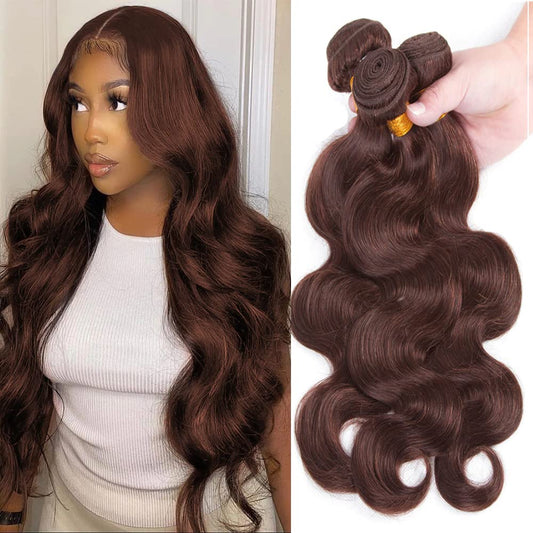 #4 Human Hair Bundles Dark Brown Body Wave Bundles Chocolate Brown Human Hair Double Weft Brazilian Remy Hair Extensions Wet and Wavy Bundles Silky Soft for Black Women(26 26 26 Inch 3 Bundles)