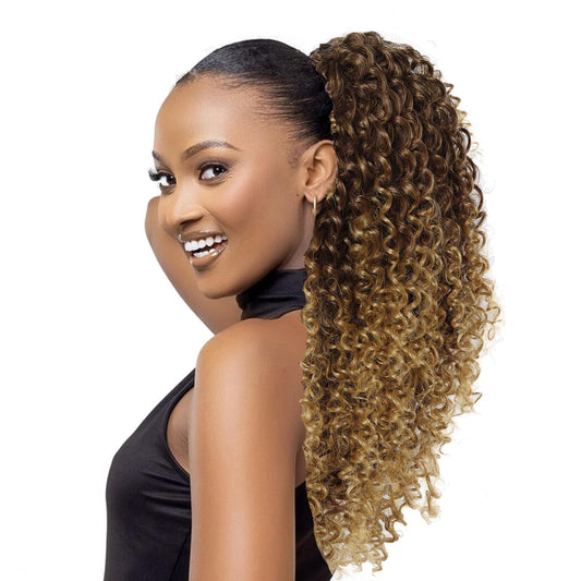 YXCHERISHAIR Ponytail Extension,Curly Wavy Ponytails Ombre Blonde Drawstring Ponytail Hair Extensions for Women Natural Wavy Synthetic Hairpiece(33/27, 18inch)