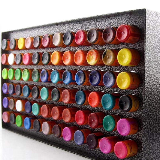 Yosoo Holder for Pigment Ink, Permanent Makeup Ink Rack Ink Organizer Shelves 78 Holes Iron Wall-Mounted Pigment Bottle Rack Ink Display Holders Support Black