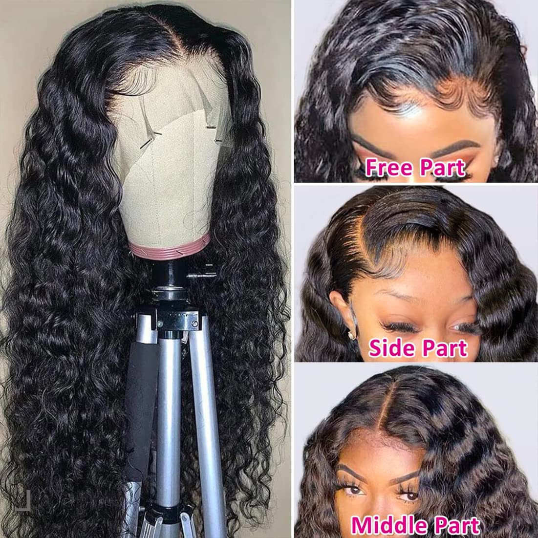 yuccy 250% Density Deep Wave Lace Front Wigs Human Hair13×4 Deep Curly Lace Front Wigs Human Hair Wigs for Black Women Brazilian Wig Glueless Pre Plucked with Baby Hair